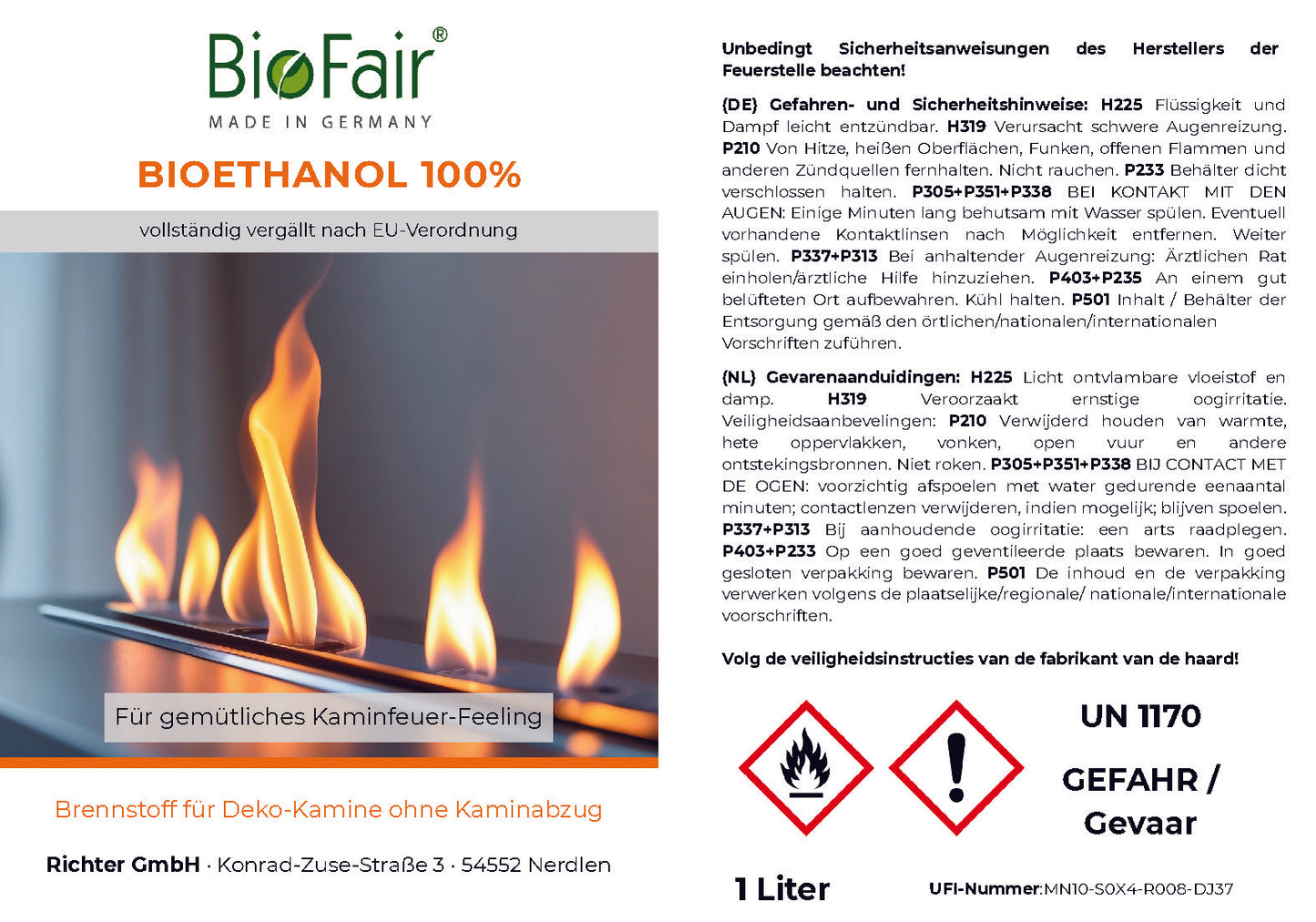 Bioethanol 100% - 6x 1 Liter