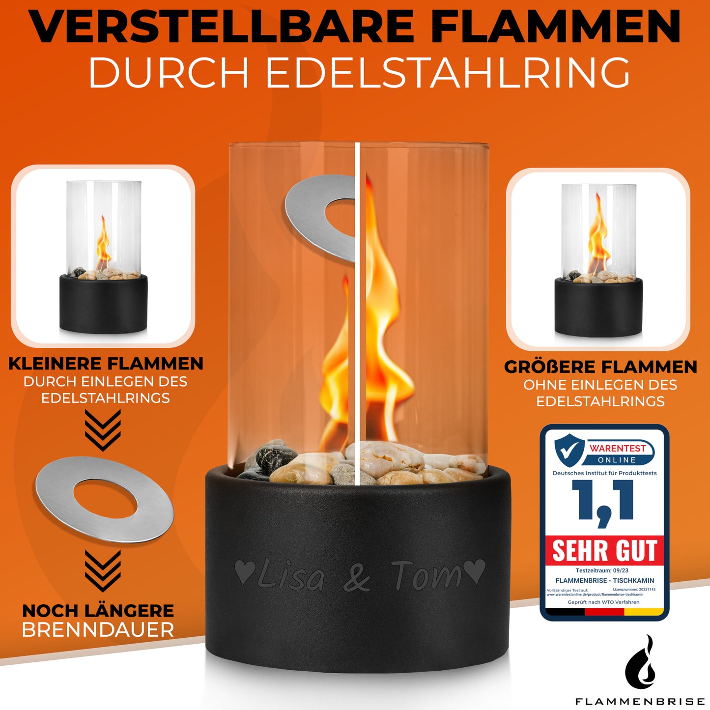 Tischkamin mit Wunschgravur | Tischfeuer für Indoor und Outdoor