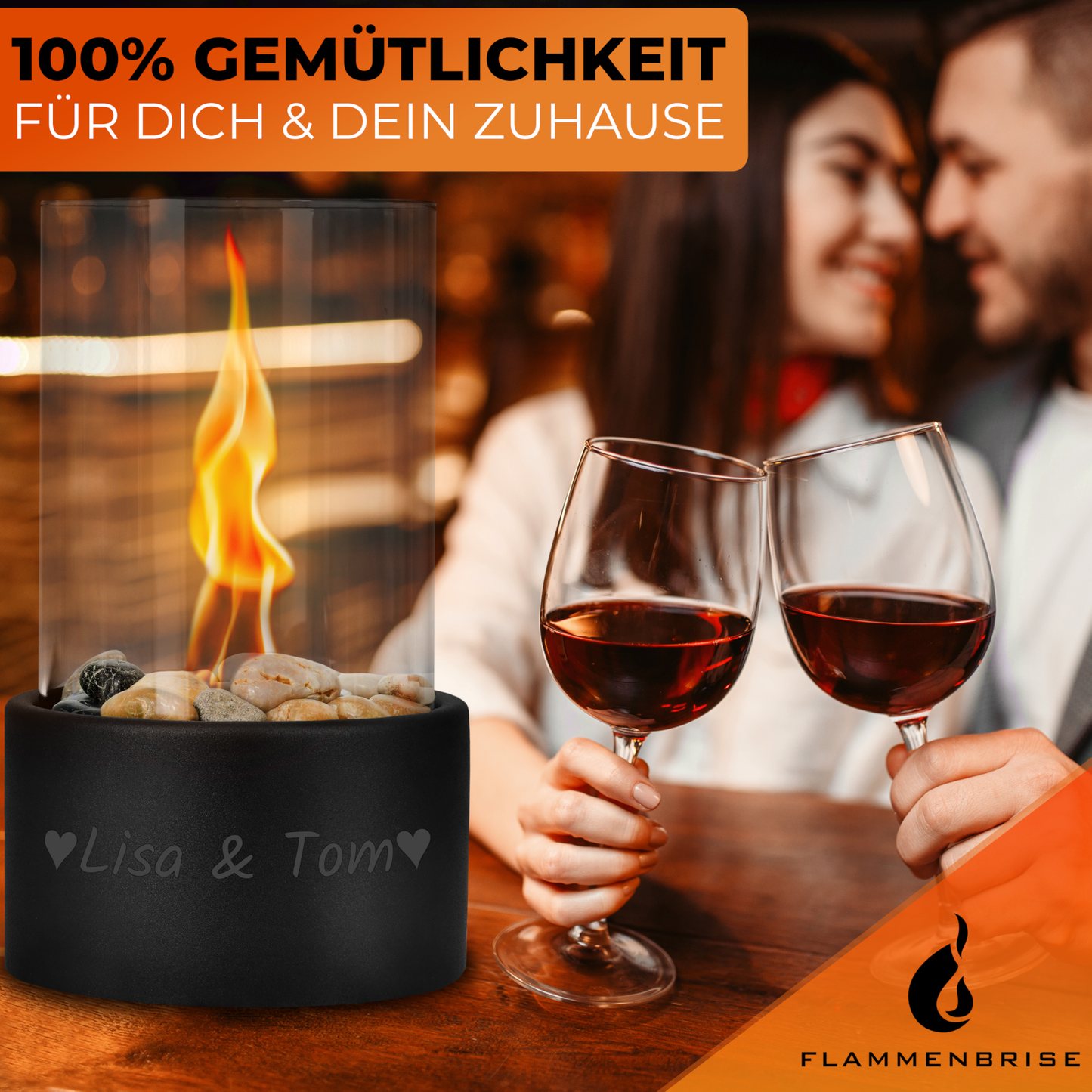 Tischkamin mit Wunschgravur | Tischfeuer für Indoor und Outdoor