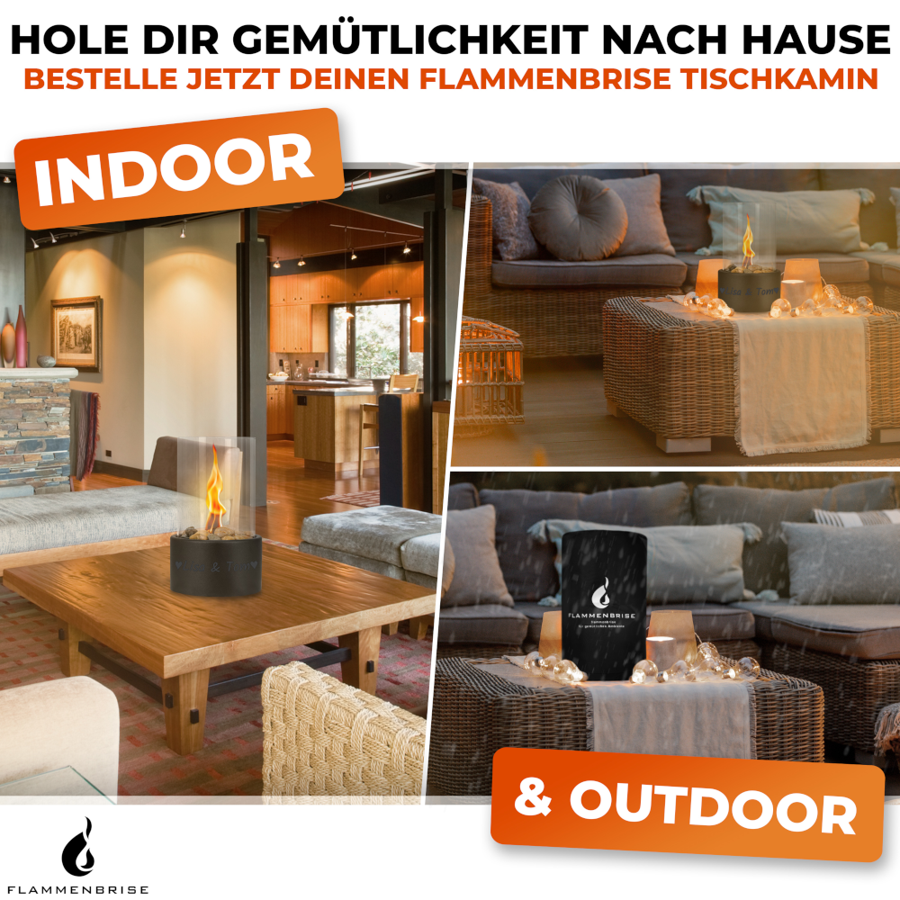 Tischkamin mit Wunschgravur | Tischfeuer für Indoor und Outdoor